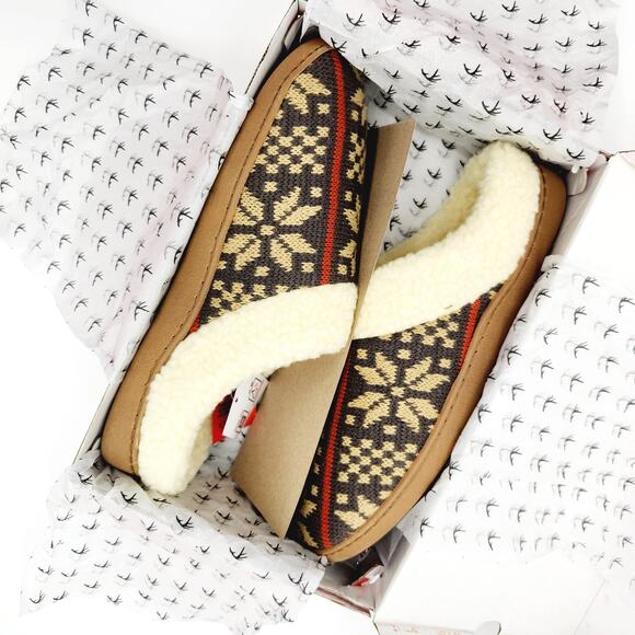 Deer Stags Men's Brown Knit Pattern Faux Fur Lined Lodge Slippers Size XL / 13 - Picture 2 of 8